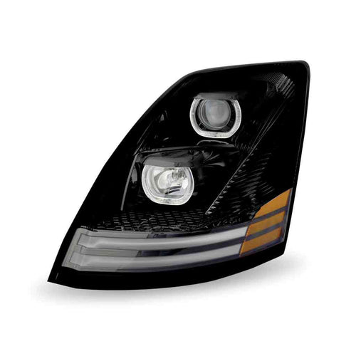 Trux Halogen Projector Headlight Fits Volvo VN/VNLAssembly With LED Glow Position, Turn & Marker Accents – Black(Driver Side)