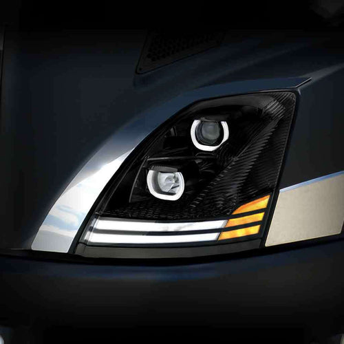 Trux Halogen Projector Headlight Fits Volvo VN/VNLAssembly With LED Glow Position, Turn & Marker Accents – Black(Driver Side)