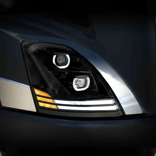 Trux Halogen Projector Headlight Fits Volvo VN/VNLAssembly With LED Glow Position, Turn & Marker Accents – Black (Passenger Side)