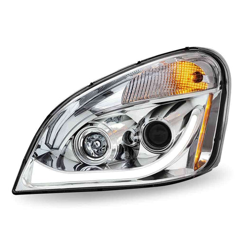Trux LED Projector Headlight Fits FTL. Cascadia Assembly With LED Glow Position, Turn & Marker Accent – Chrome (Driver Side)