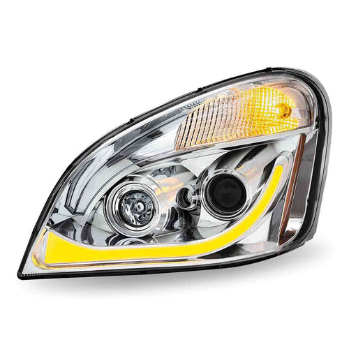 Trux LED Projector Headlight Fits FTL. Cascadia Assembly With LED Glow Position, Turn & Marker Accent – Chrome (Driver Side)
