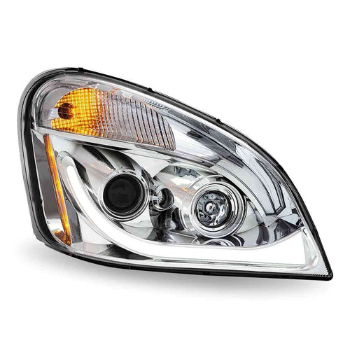 Trux LED Projector Headlight Fits FTL. Cascadia Assembly With LED Glow Position, Turn & Marker Accent – Chrome (Passenger Side)