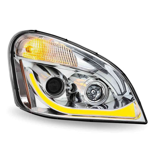 Trux LED Projector Headlight Fits FTL. Cascadia Assembly With LED Glow Position, Turn & Marker Accent – Chrome (Passenger Side)