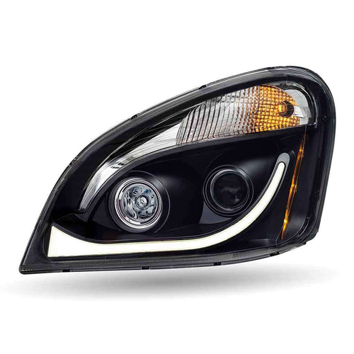 Trux LED Projector Headlight Fits FTL. Cascadia Assembly With LED Glow Position, Turn & Marker Accent – Black (Driver Side)