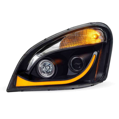 Trux LED Projector Headlight Fits FTL. Cascadia Assembly With LED Glow Position, Turn & Marker Accent – Black (Driver Side)
