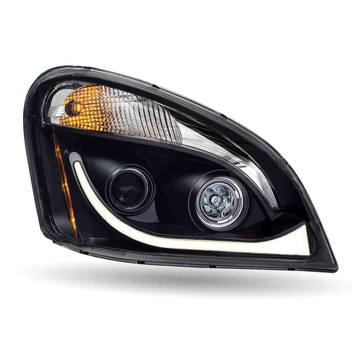 Trux LED Projector Headlight Fits FTL. Cascadia Assembly With LED Glow Position, Turn & Marker Accent – Black (Passenger Side)