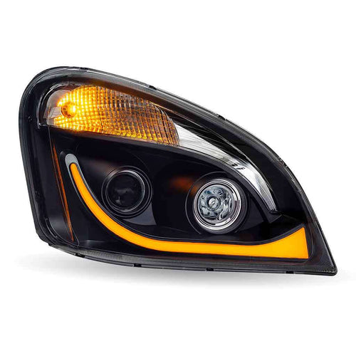 Trux LED Projector Headlight Fits FTL. Cascadia Assembly With LED Glow Position, Turn & Marker Accent – Black (Passenger Side)