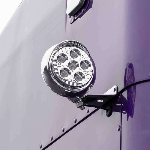 Trux 5″ Legacy Series Chrome Round LED Work Light with Sleek Housing & 4 Position Visor – Spot Beam | 2000 Lumens