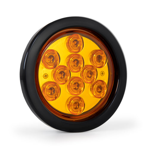 4” Round LED Light With Reflector, w/ Black Rubber Grommet And Pigtail 10Pcs LED, Amber/Amber 12V.