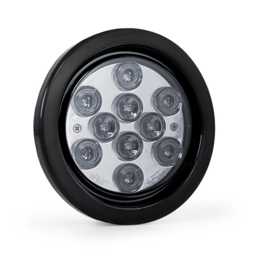 4” Round Light W/ Black Rubber Grommet & Pigtail 10 Pcs LED, White 12V