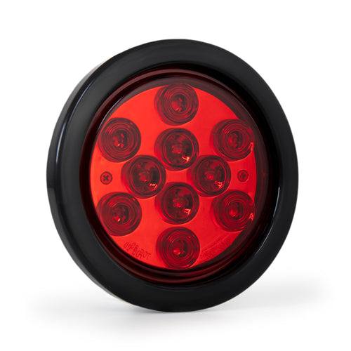 4” Round Light W/ Black Rubber Grommet & Pigtail 10 Pcs LED, Red/Red 12V