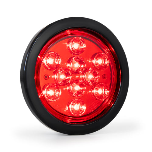 4” Round Light W/ Black Rubber Grommet & Pigtail 10 Pcs LED, Red/Red 12V