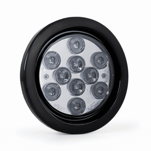 4” Round Light W/ Black Rubber Grommet & Pigtail 10 Pcs LED, White 12V
