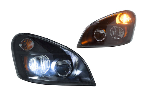 Black Headlight w/ LED High/Low Beam Fits Freightliner Cascadia (2008-2015)