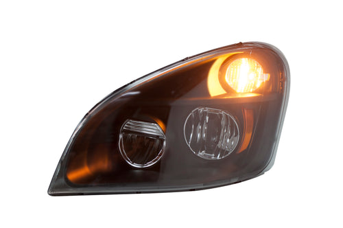 Black Headlight w/ LED High/Low Beam Fits Freightliner Cascadia (2008-2015) Driver Side