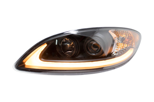 Black Headlight Fits International ProStar W/ White/Amber LED Bar Driver Side