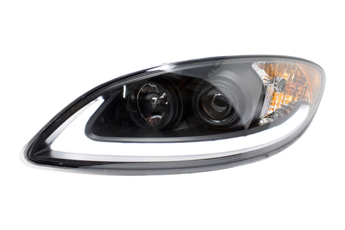 Black Headlight Fits International ProStar W/ White/Amber LED Bar Driver Side