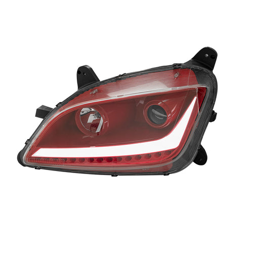 Red Housing Dragon Eyes Headlight With LED Turn Signal and Day Light Bar fits Peterbilt 579 & 587