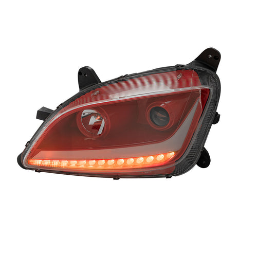 Red Housing Dragon Eyes Headlight With LED Turn Signal and Day Light Bar fits Peterbilt 579 & 587