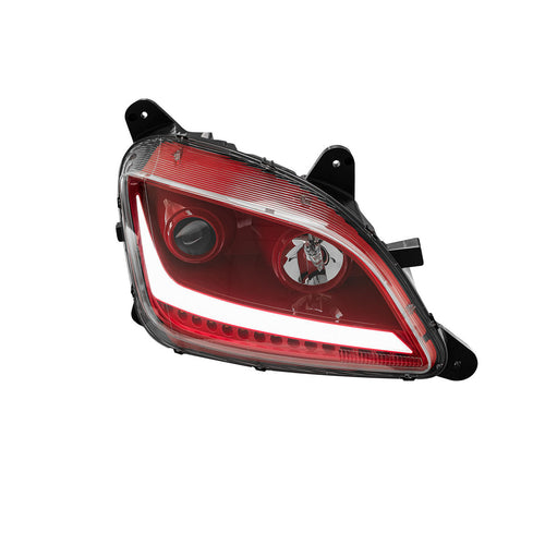 Red Housing Dragon Eyes Headlight With LED Turn Signal and Day Light Bar fits Peterbilt 579 & 587