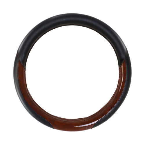 18" Steering Wheel Cover Black and Wood Brown