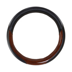18" Steering Wheel Cover Black and Wood Brown