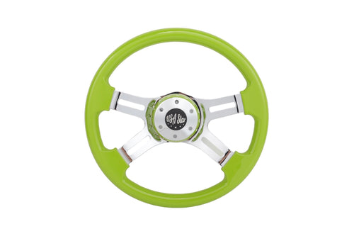 16" Steering Wheel Green Chrome 4-Spoke w/ Slot Cut Outs Chrome Horn Button - Logo