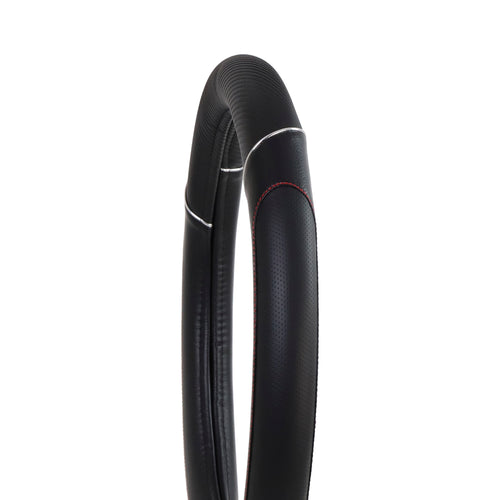 18” Steering Wheel Cover Black Carbon Fiber And Black “chrome trim"