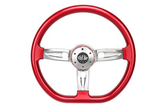 18" Red-Chrome Steering Wheel – 3-Spoke Design with Horn Button & Logo