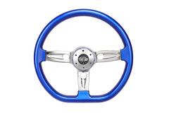 18” Steering Wheel Blue Chrome 3-Spoke Chrome Horn Button -Logo