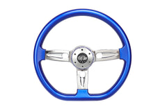 18" Blue-Chrome Steering Wheel – 3-Spoke Design with Horn Button & Logo