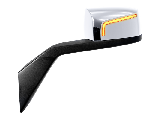 Chrome Hood Mirror (Volvo VNL 2003-2017) W/ Amber LED Light Bar