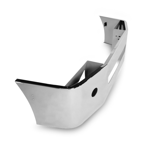 18” Chrome Bumper Freightliner Century 2005-2007 - Columbia 2003-2007, Aerodynamic Cut, with Wrap Around, Round Fog Light and Large Center Tow Holes