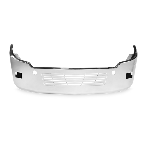 18" Chrome Bumper Freightliner Cascadia 2008-2017 Replaces Factory Plastic, Aerodynamic, with Grille Installed, Bolt, Tow Ang Fog Light Hole