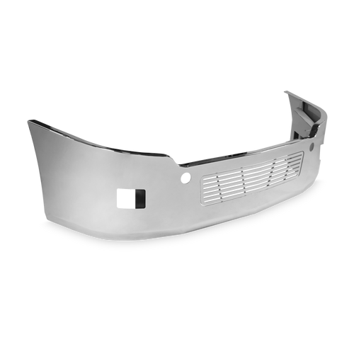 18" Chrome Bumper Freightliner Cascadia 2008-2017 Replaces Factory Plastic, Aerodynamic, with Grille Installed, Bolt, Tow Ang Fog Light Hole