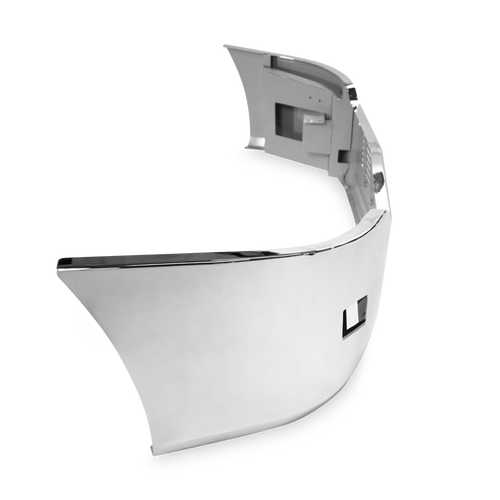 18" Chrome Bumper Freightliner Cascadia 2008-2017 Replaces Factory Plastic, Aerodynamic, with Grille Installed, Bolt, Tow Ang Fog Light Hole