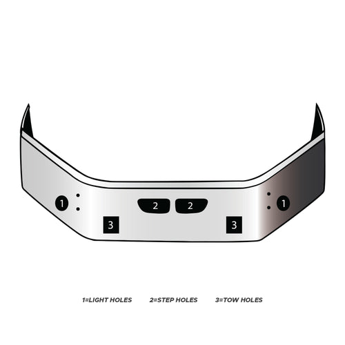 18” Chrome Bumper (Kenworth T660) W/ Wrap Around, Air vents, Tow & Round Fog Light Holes, Brackets Included For Bolt On