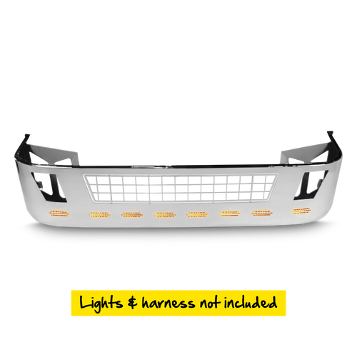 18” Chrome Bumper (Volvo VNL 2004-2017) Aero, W/ Grille Installed, Fog & 10 Hidden Light Holes