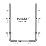 60" Top PipeComplete Peterbilt Stack Kit 7” 304 Stainless Steel Premium Made in USA, Stove/Flat Top Design includes 7” T polished reduced to 5”
