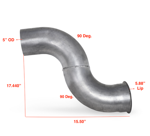 Premium 5" Turbo Pipe With Pyro Fitting Aluminized fits Freightliner