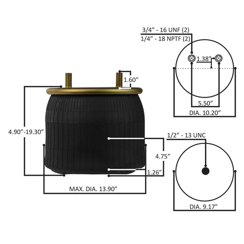 Rolling Lobe Air Spring with Aluminum Base, Replaces Firestone