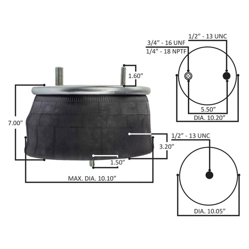 Rolling Lobe Air Spring with Aluminum Base, Replaces Goodyear