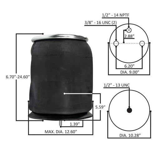 Rolling Lobe Air Spring with Aluminum Base, Replaces Firestone