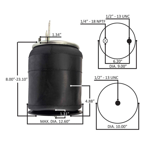 Rolling Lobe Air Spring with 9" Dia Top Plate, Replaces Firestone