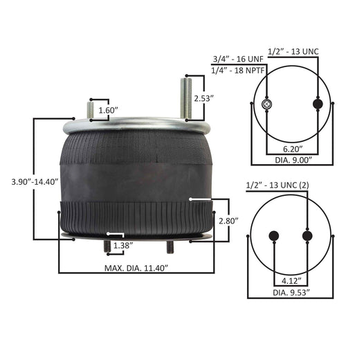 Rolling Lobe Air Spring with Plastic Base, Replaces Goodyear