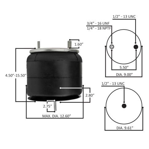 Rolling Lobe Air Spring with Aluminum Base, Replaces Goodyear
