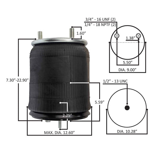 Rolling Lobe Air Spring with Aluminum Base, Replaces Goodyear