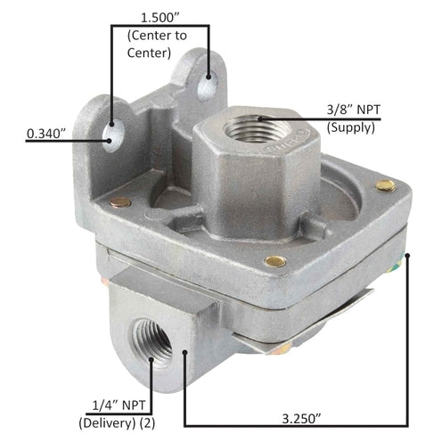 Valve, Quick Valve Supply 3/8" Delivery (QR-1 VALVE 3/8"S-1/4"D-1/4"D