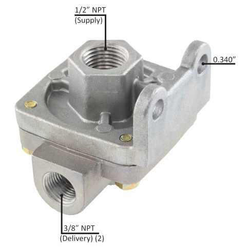 Air Brake Quick Release Valve QR-1, 1/2"S-3/8"D-3/8"D