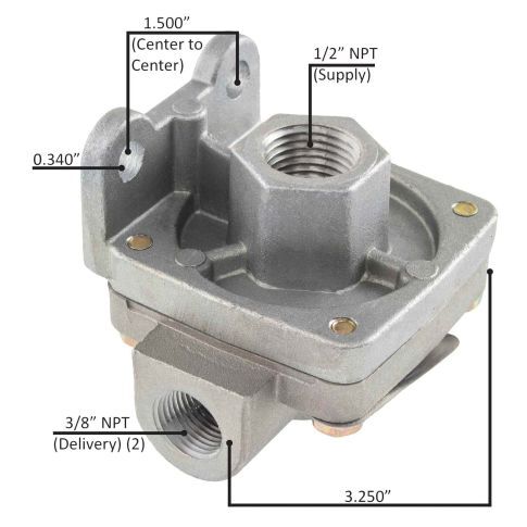 Air Brake Quick Release Valve QR-1, 1/2"S-3/8"D-3/8"D
